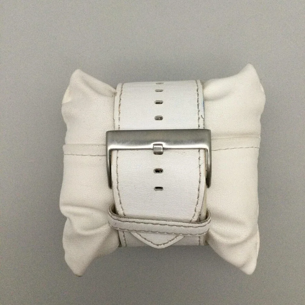 Guess Mens Watch 49mm Silver Tone Tonneau Stainless Leather Band New Battery